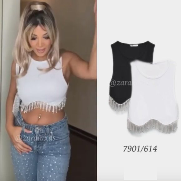 Zara Seamless Rhinestone Crop Top White Sz XS-S , M-L NWT - Picture 9 of 15